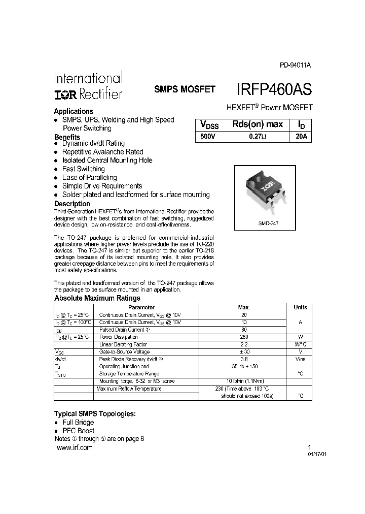 IRFP460AS_92416.PDF Datasheet
