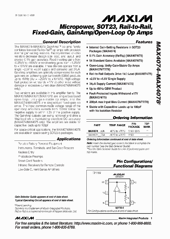 MAX4074_121199.PDF Datasheet