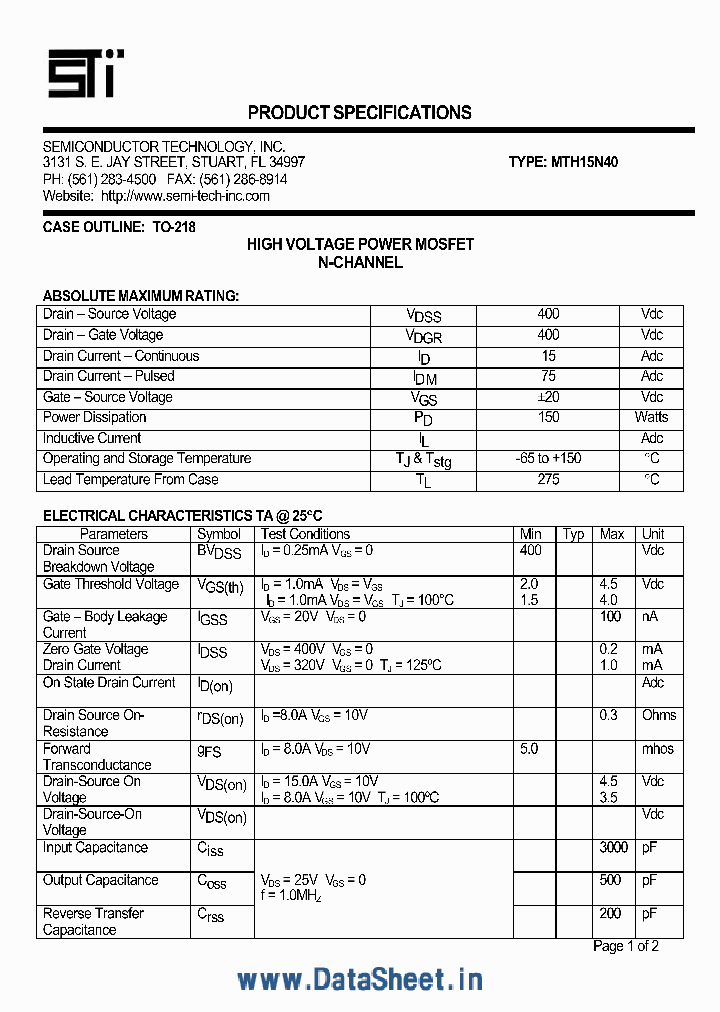 MTH15N40_583601.PDF Datasheet
