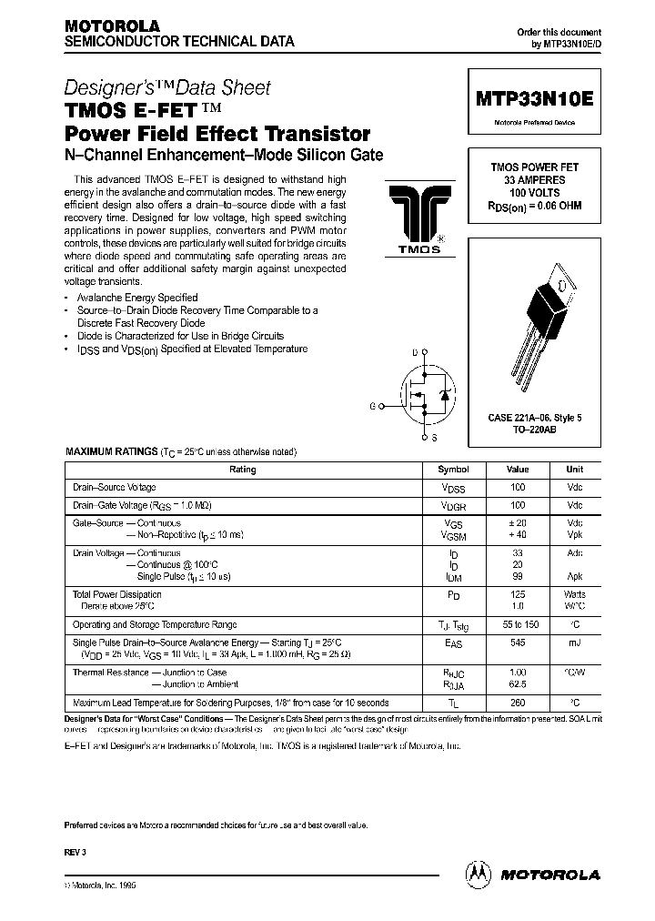 MTP33N10ED_341799.PDF Datasheet
