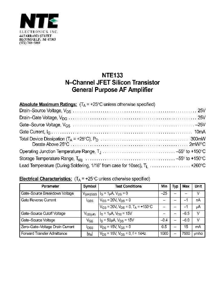 NTE133_700050.PDF Datasheet