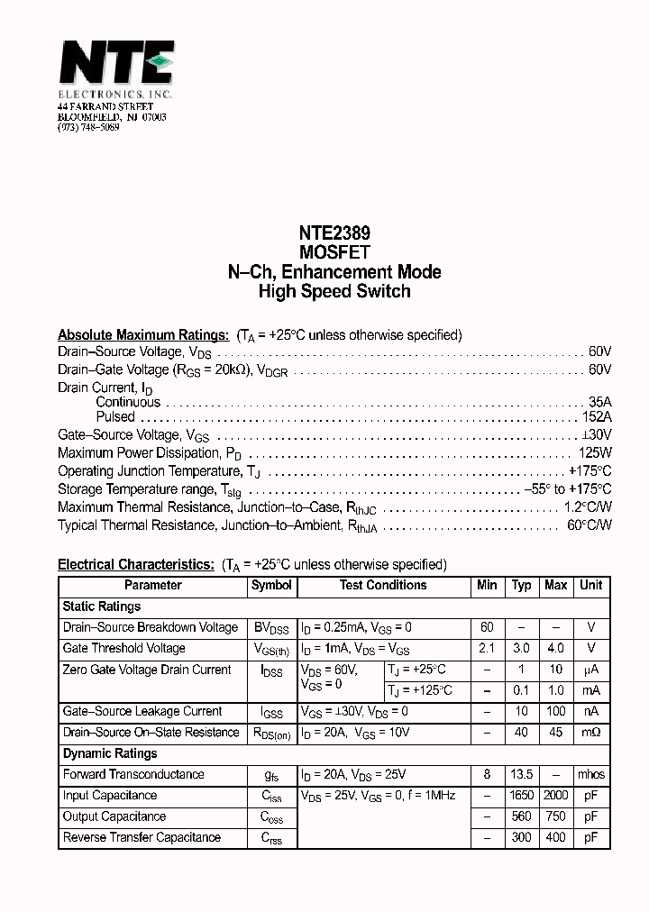 NTE2389_640487.PDF Datasheet