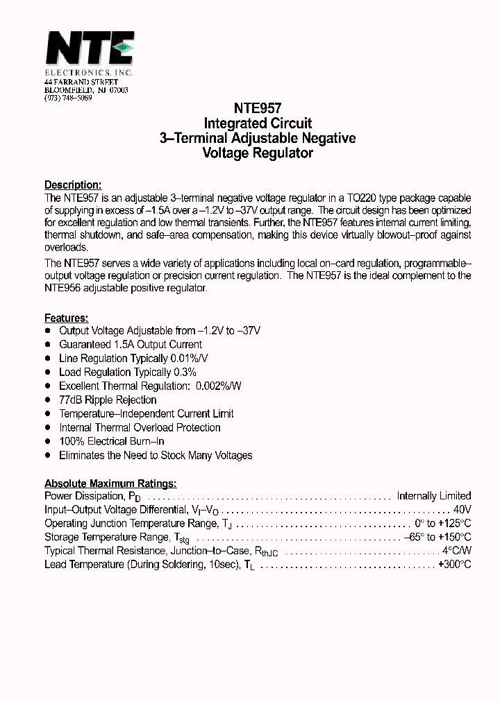 NTE957_599702.PDF Datasheet