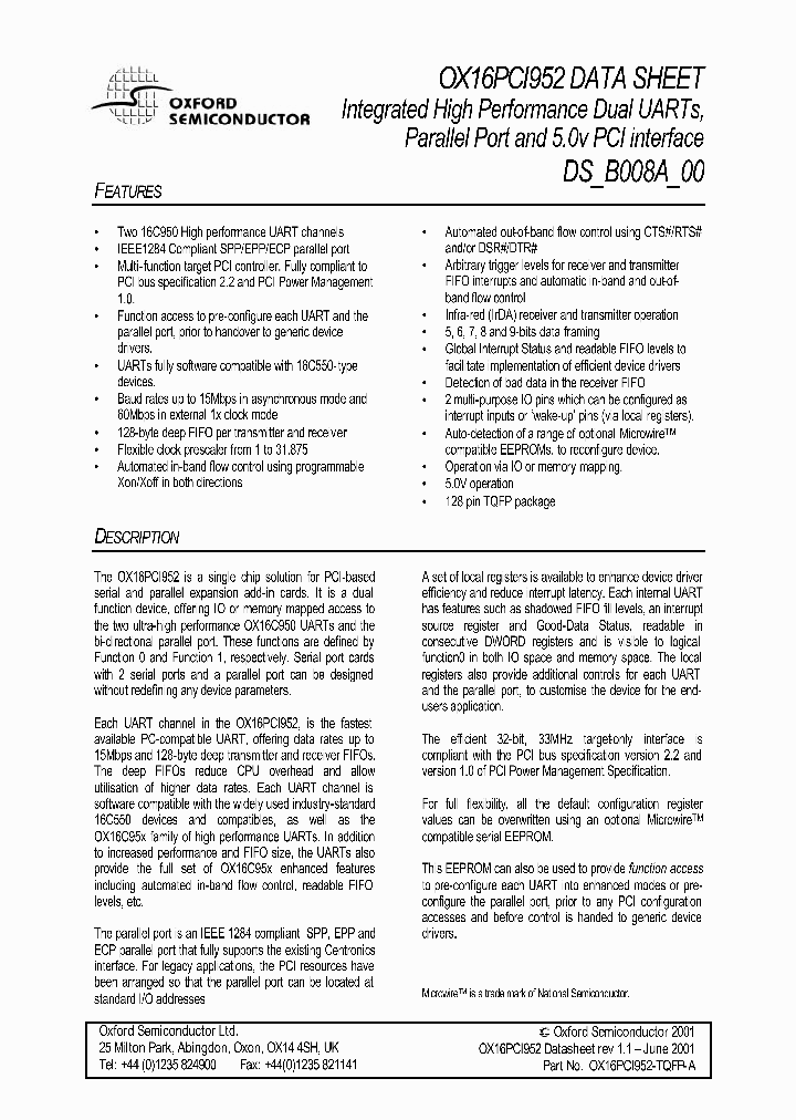OX16PCI952_604128.PDF Datasheet