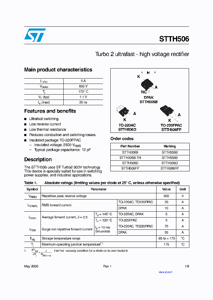 STTH506_604201.PDF Datasheet