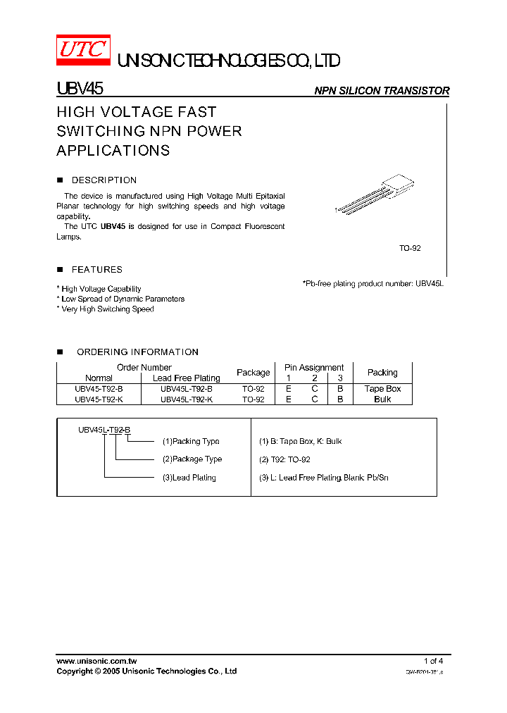 UBV45L-T92-B_749590.PDF Datasheet