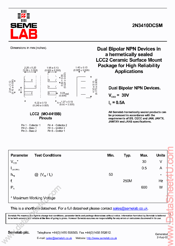2N3410DCSM_815426.PDF Datasheet