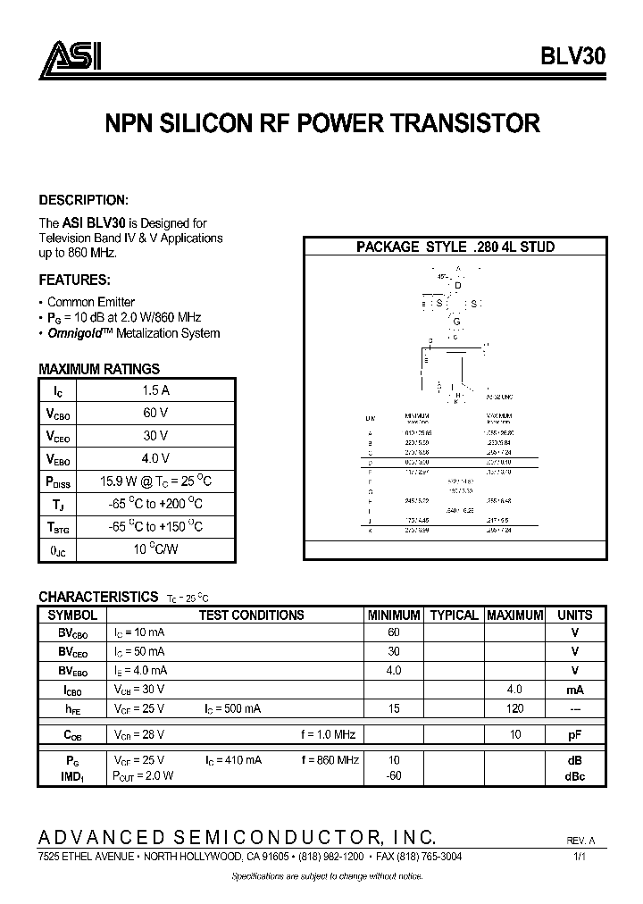 BLV30_850301.PDF Datasheet