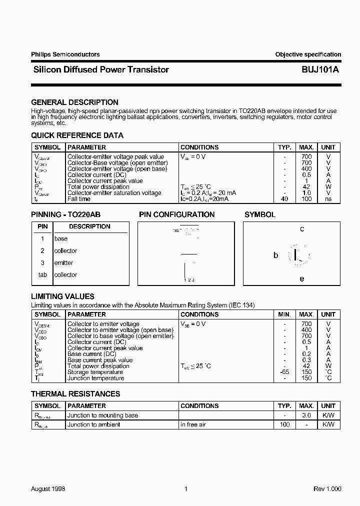 BUJ101A_900356.PDF Datasheet