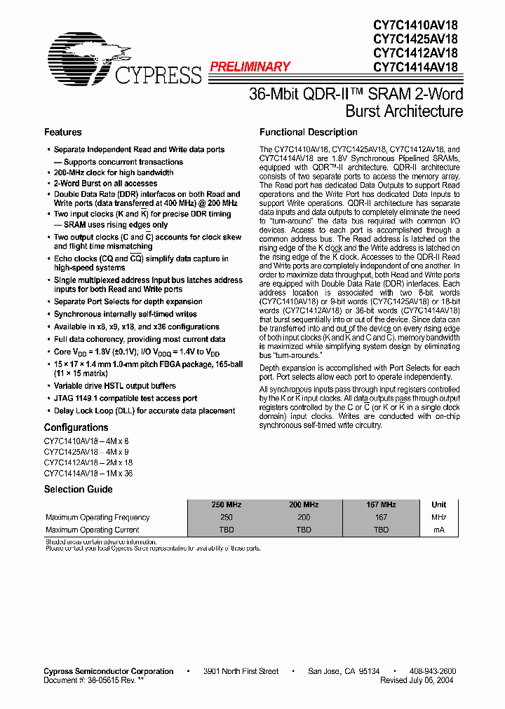 CY7C1414AV18-167BZC_663248.PDF Datasheet