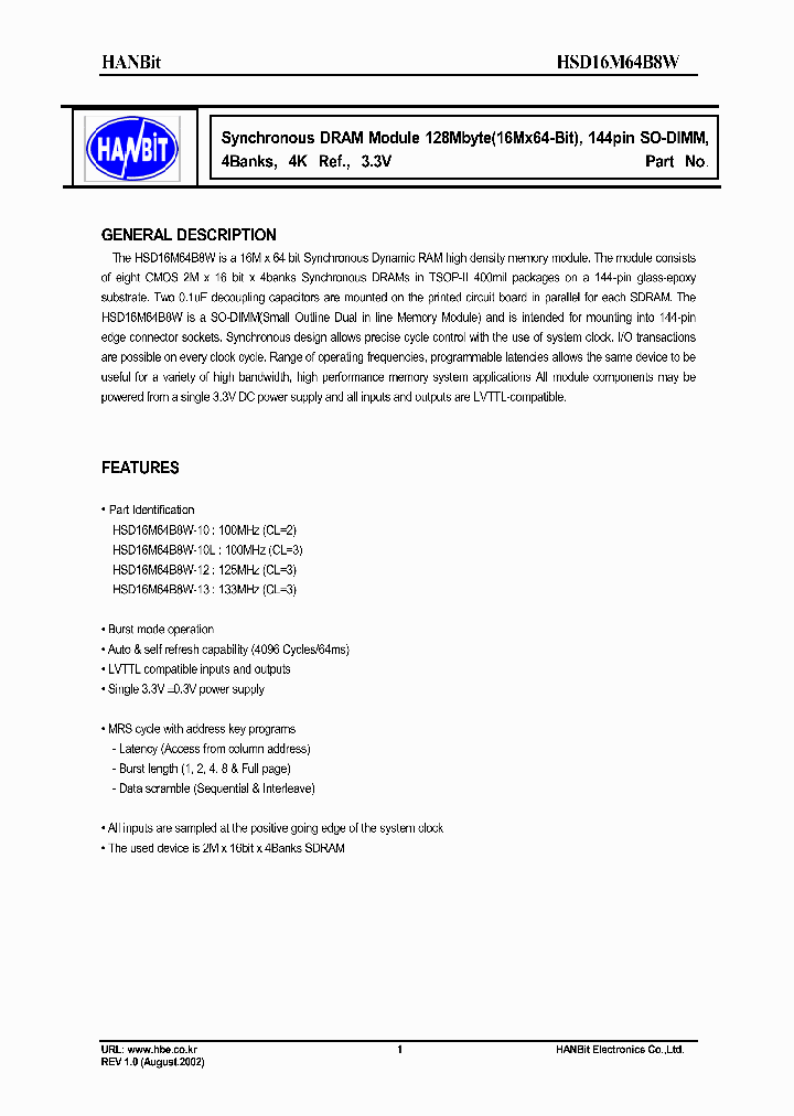 HSD16M64B8W-10_630146.PDF Datasheet