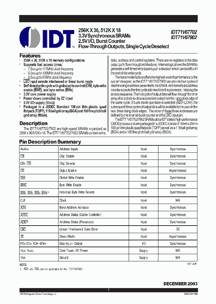 IDT71V67702S75PF_718870.PDF Datasheet