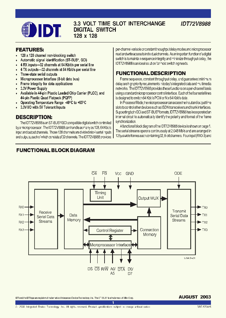IDT72V8988_676217.PDF Datasheet