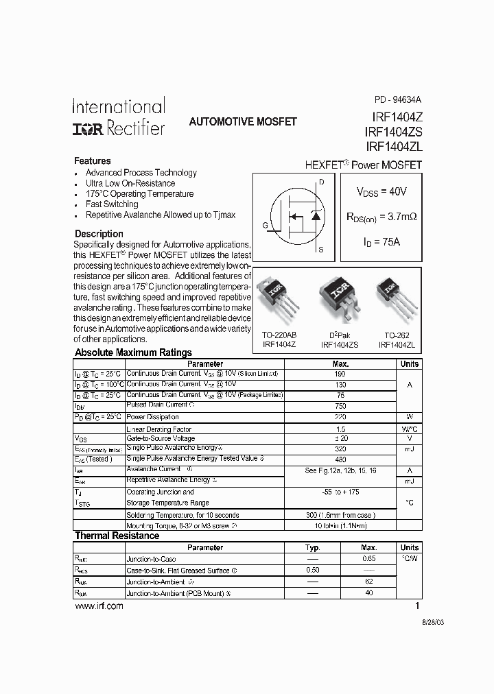 IRF1404Z_609344.PDF Datasheet