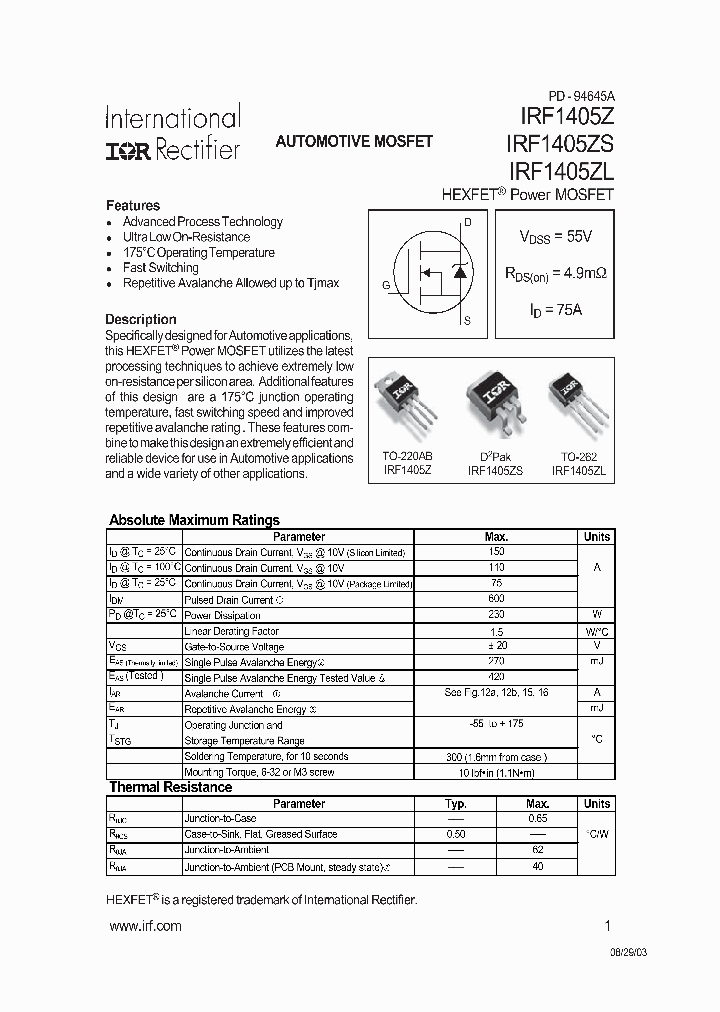 IRF1405Z_609348.PDF Datasheet