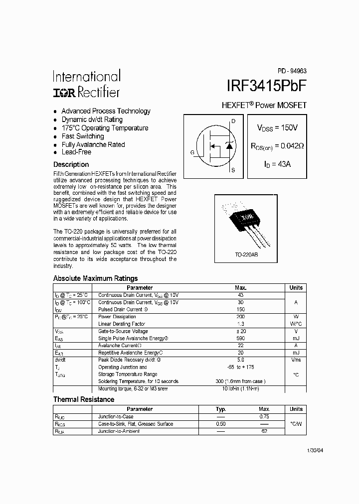 IRF3415PBF_709776.PDF Datasheet