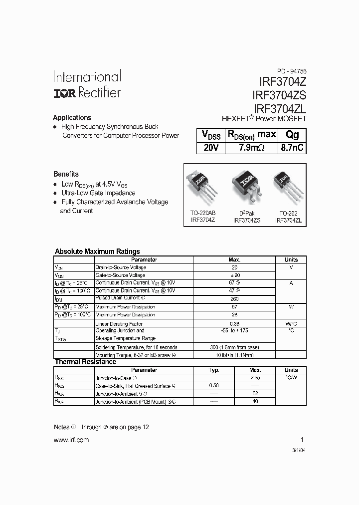 IRF3704Z_714892.PDF Datasheet
