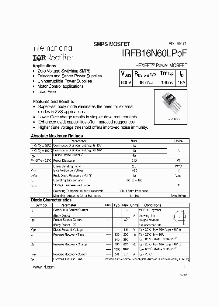 IRFB16N60LPBF_830043.PDF Datasheet