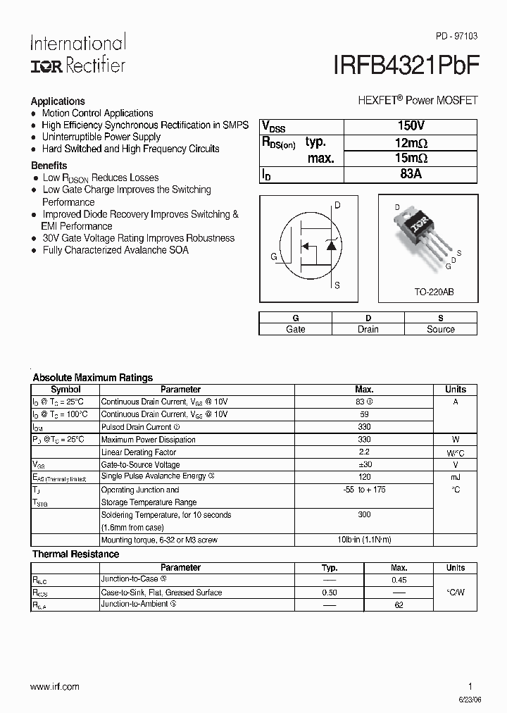 IRFB4321PBF_714396.PDF Datasheet