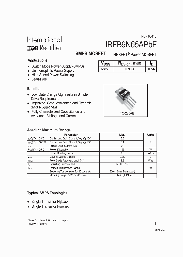 IRFB9N65APBF_857675.PDF Datasheet