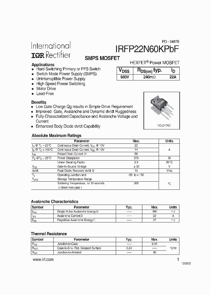 IRFP22N60KPBF_709426.PDF Datasheet