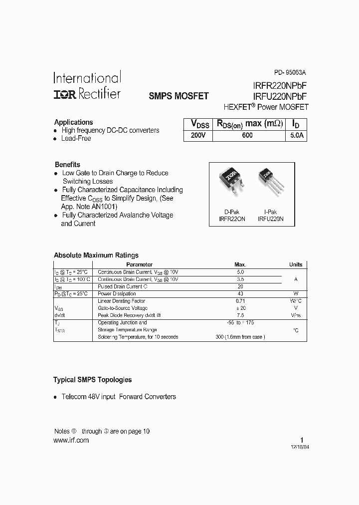 IRFR220NPBF_613573.PDF Datasheet