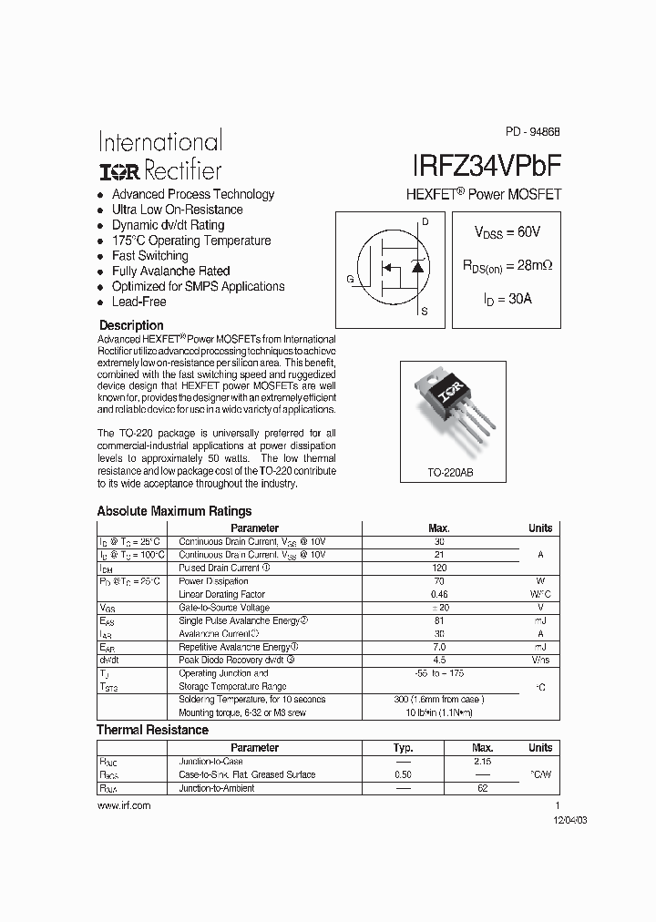 IRFZ34VPBF_713236.PDF Datasheet