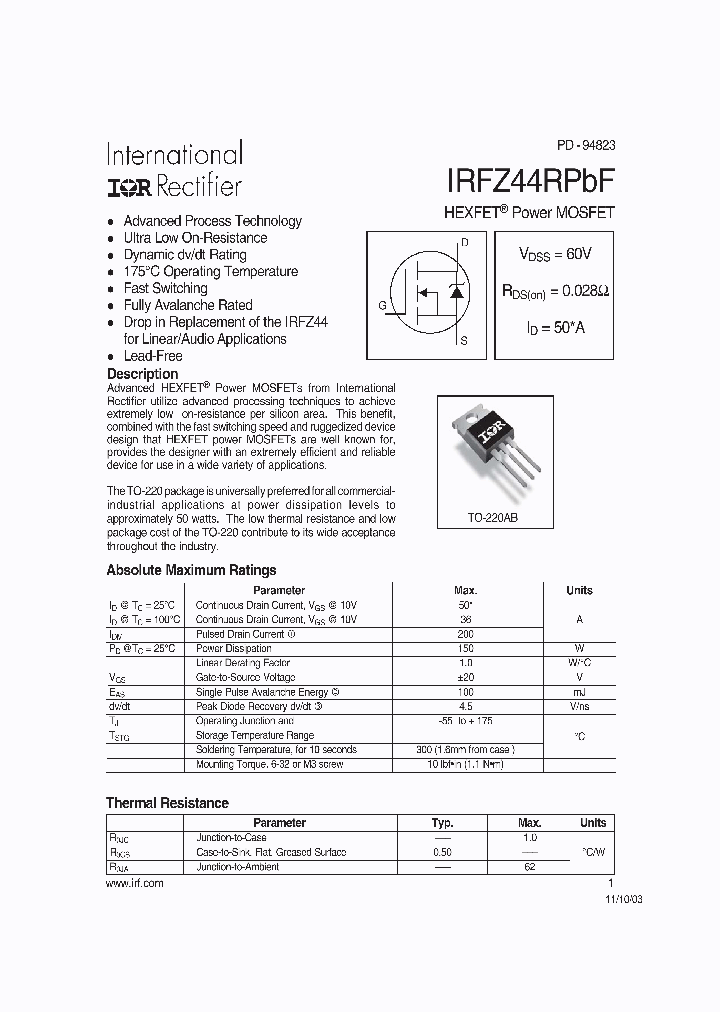 IRFZ44RPBF_709389.PDF Datasheet