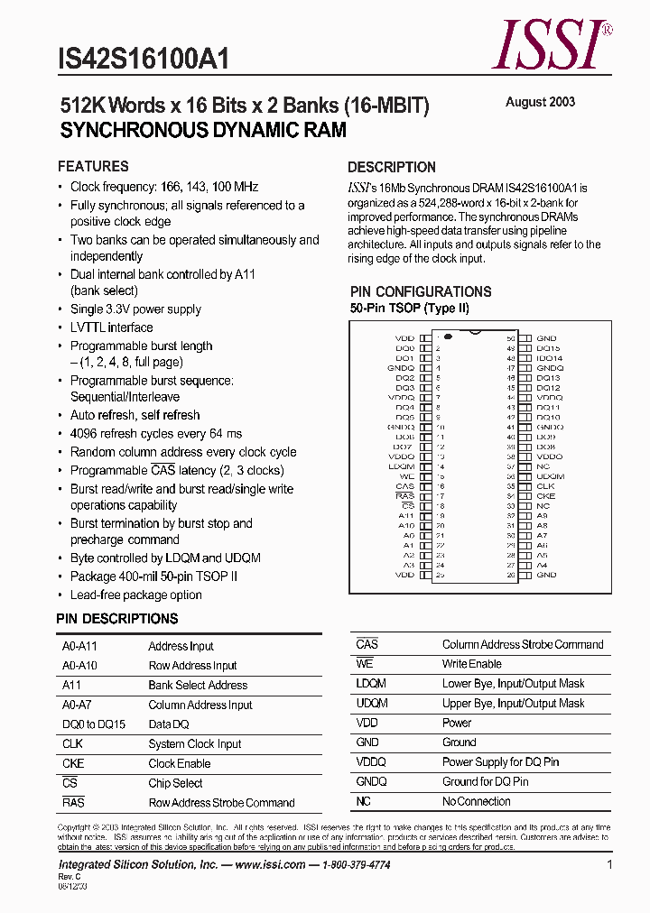 IS42S16100A1_869440.PDF Datasheet