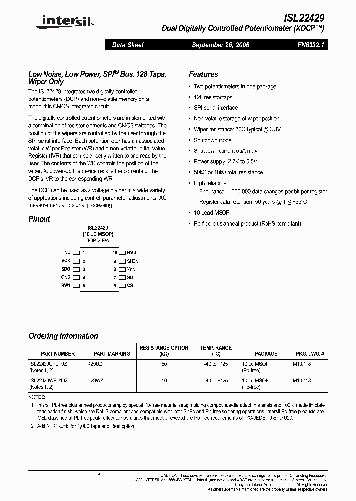 ISL22429WFU10Z_711438.PDF Datasheet