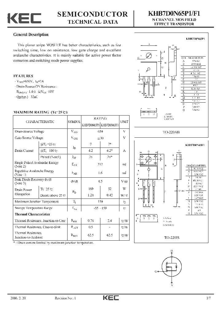 KHB7D0N65F1_710630.PDF Datasheet