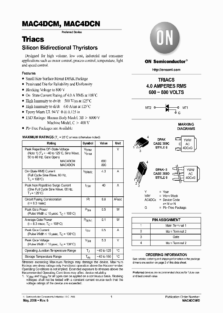 MAC4DCMT4G_741547.PDF Datasheet