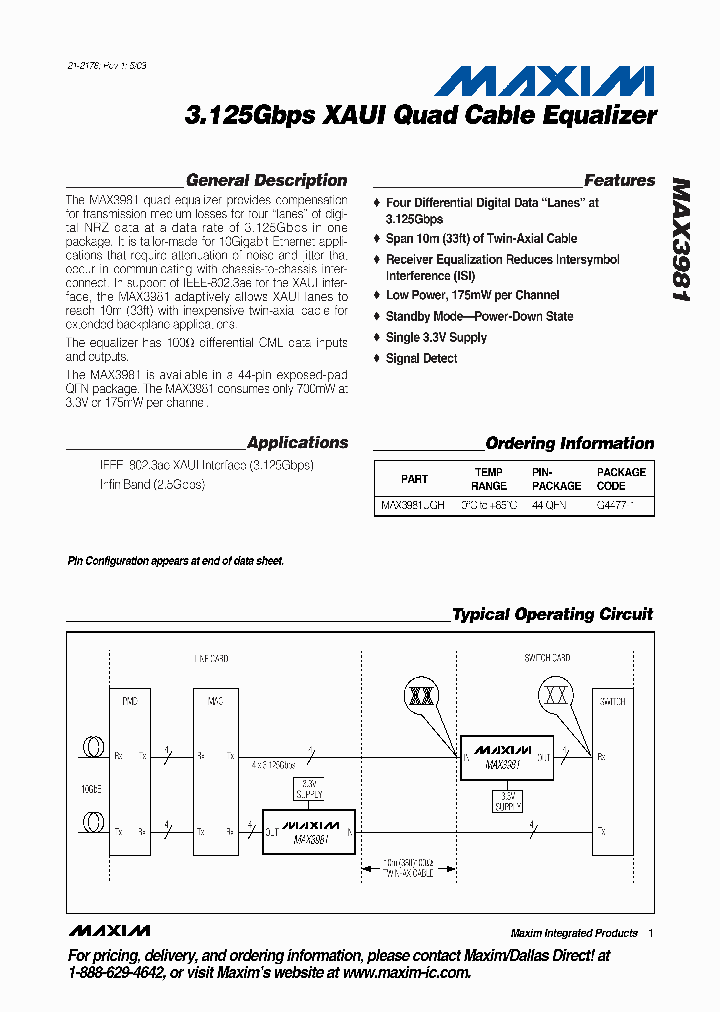 MAX3981UGH_671476.PDF Datasheet