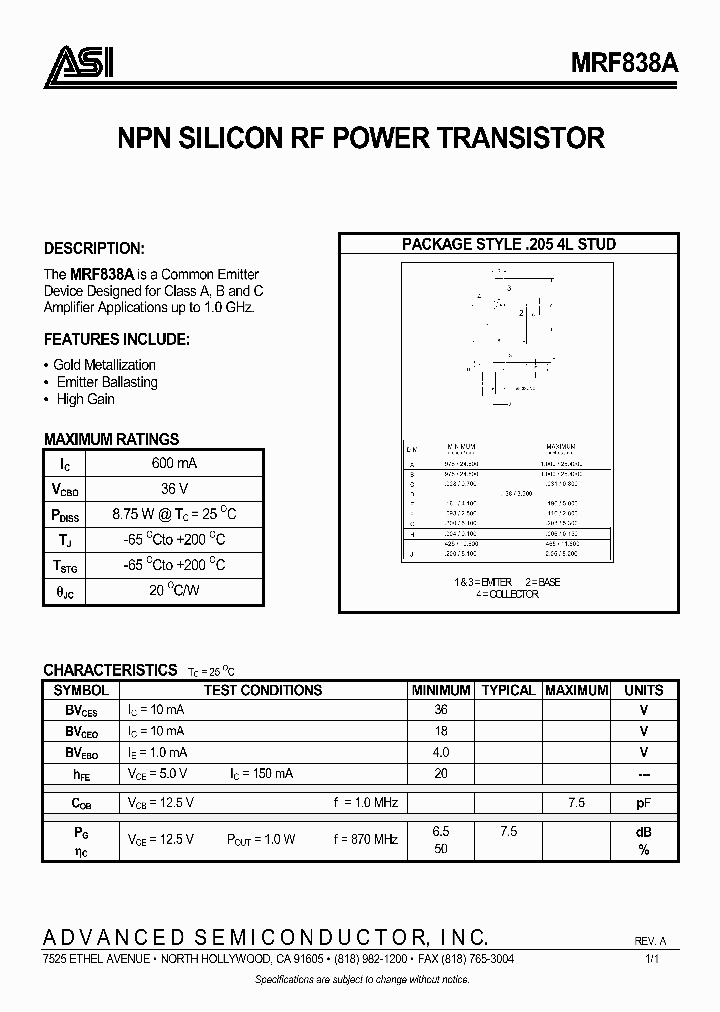 MRF838A_942964.PDF Datasheet