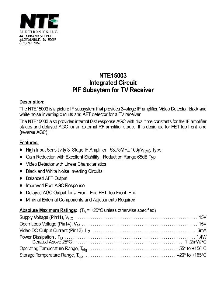 NTE15003_802912.PDF Datasheet