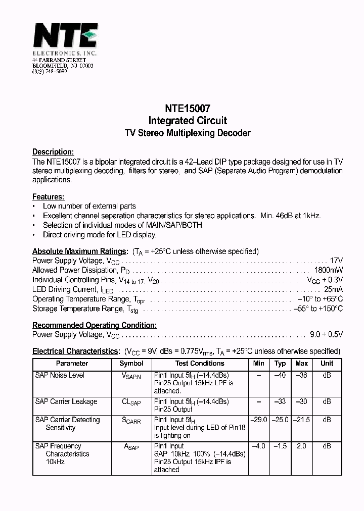 NTE15007_805361.PDF Datasheet