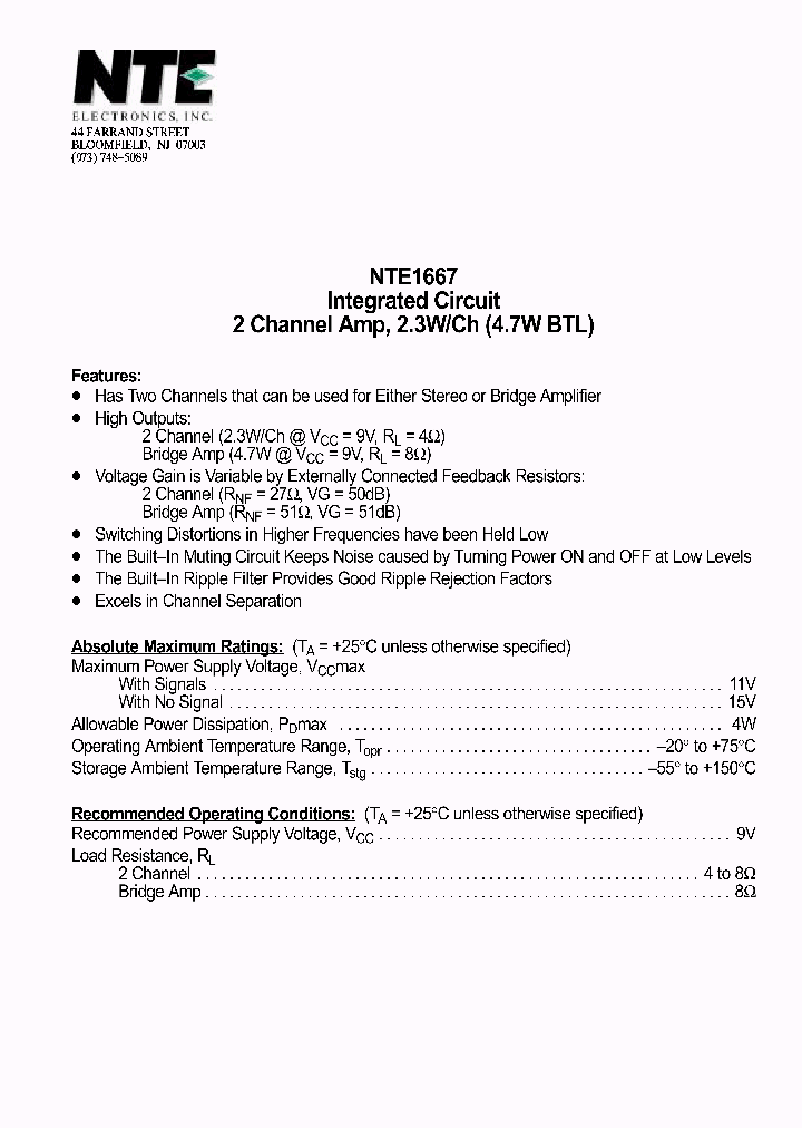 NTE1667_815564.PDF Datasheet