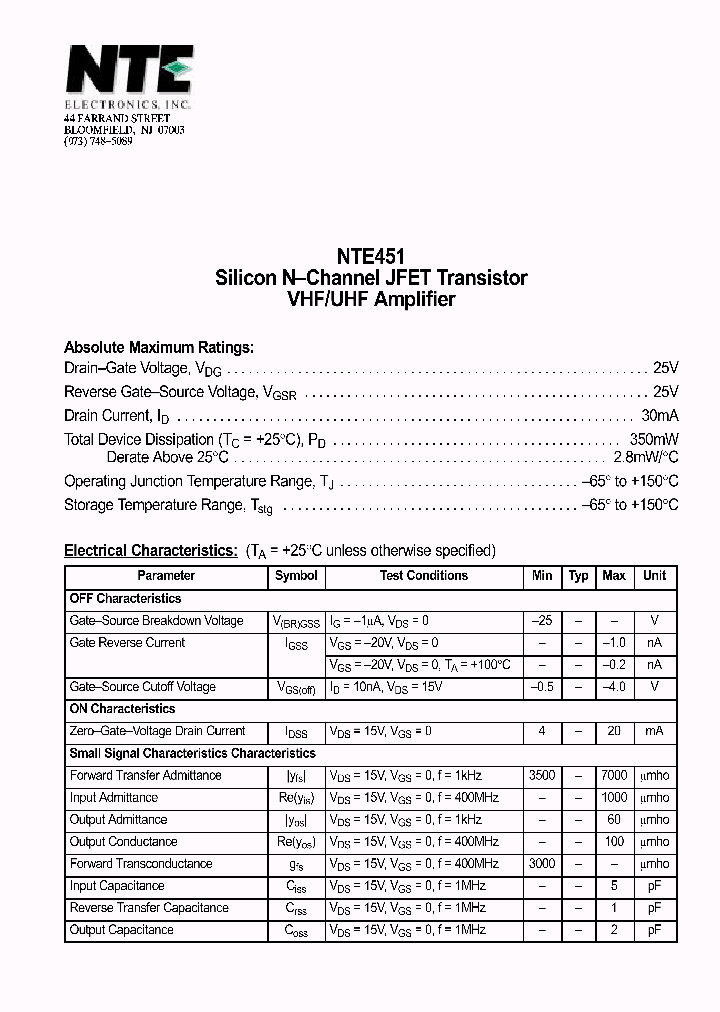 NTE451_1014845.PDF Datasheet