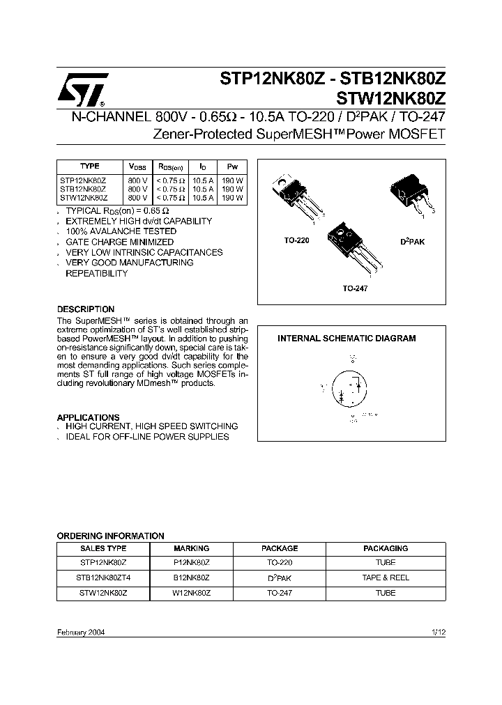 STB12NK80Z_792435.PDF Datasheet