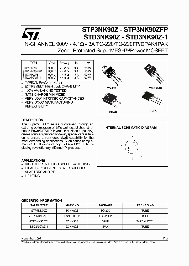 STD3NK90Z_959985.PDF Datasheet