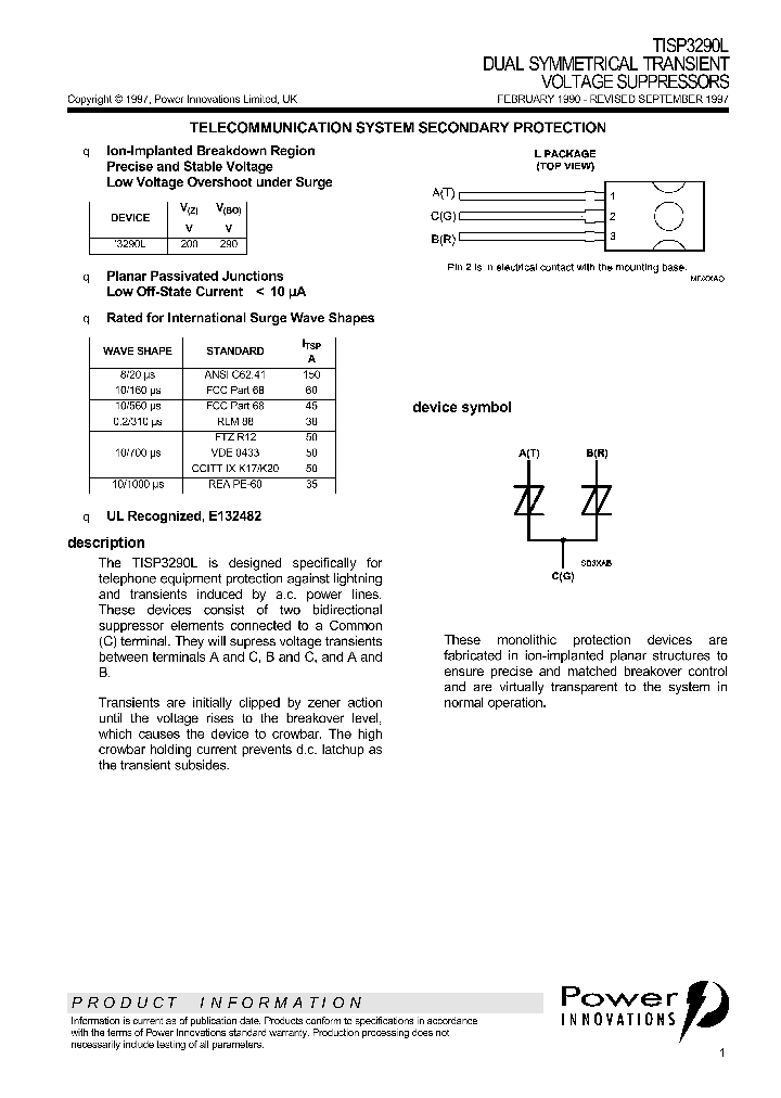 TISP3290L_930705.PDF Datasheet