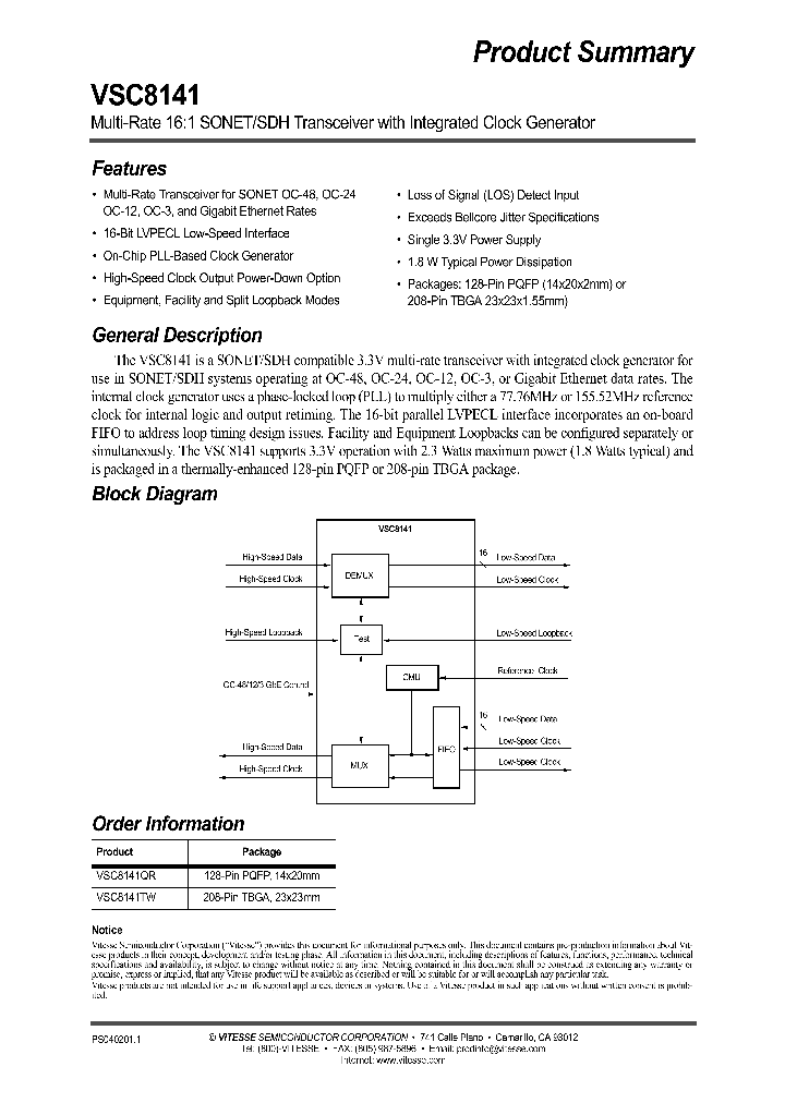 VSC8141_1018794.PDF Datasheet