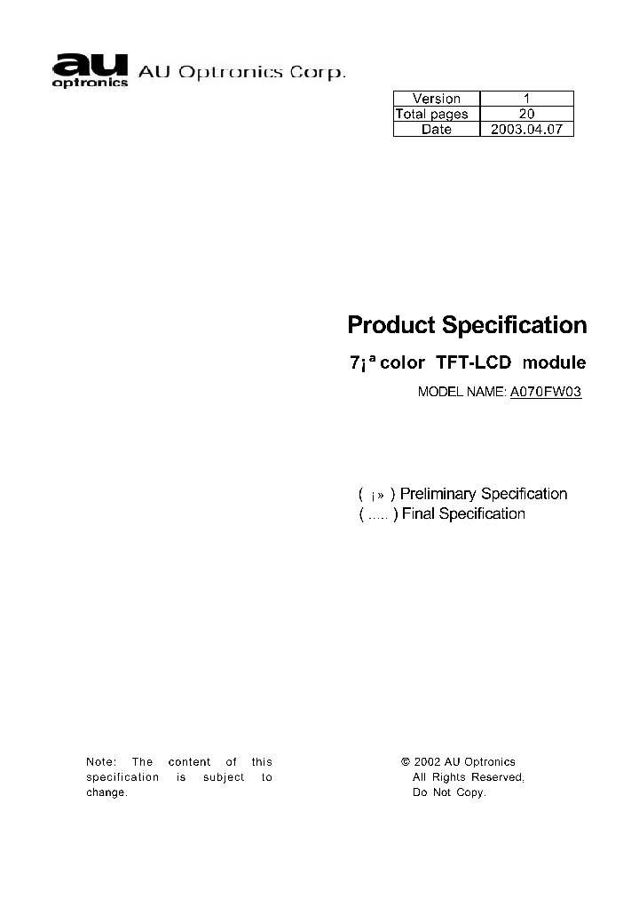 A070FW03_1204278.PDF Datasheet