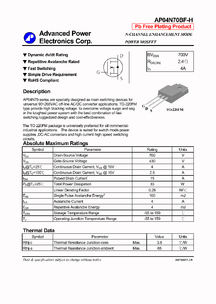 AP04N70BF-H_1168496.PDF Datasheet