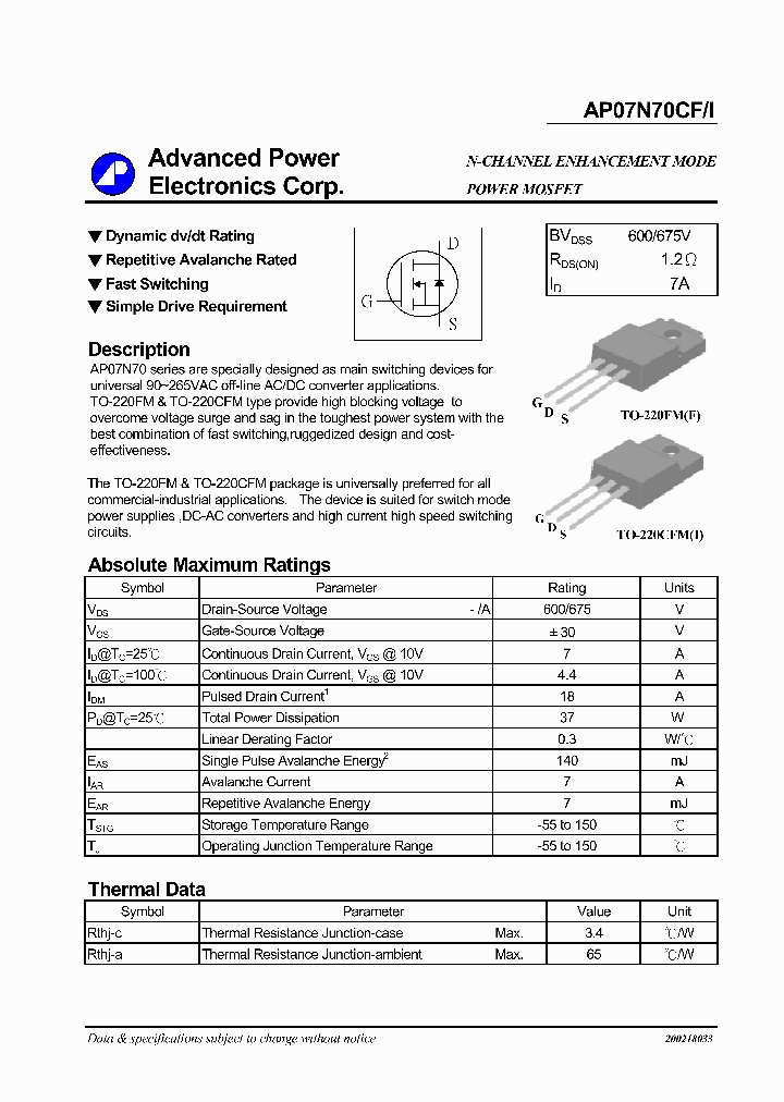 AP07N70CF_1051611.PDF Datasheet