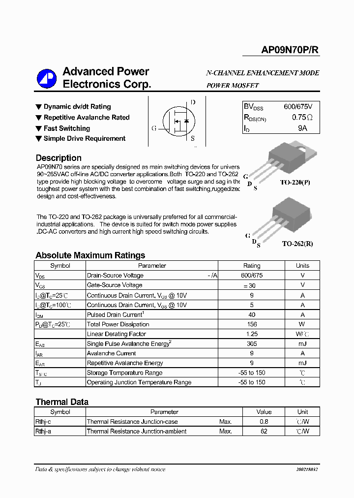 AP09N70P_1058285.PDF Datasheet