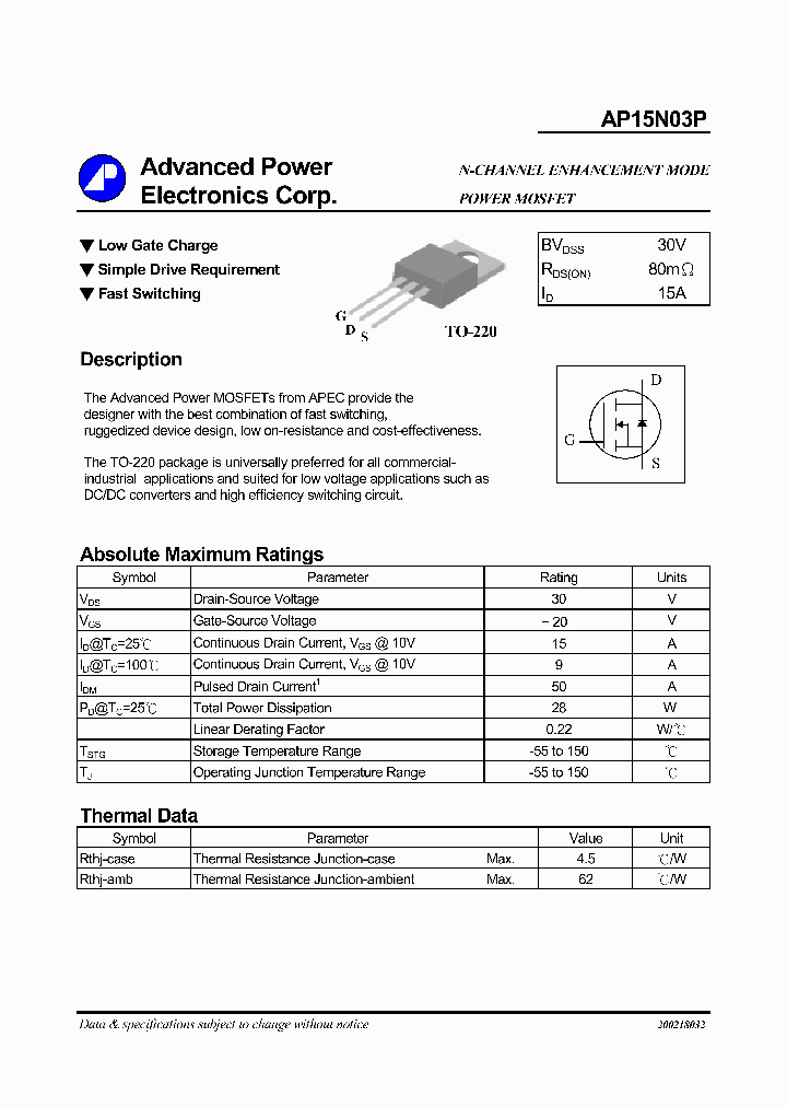 AP15N03P_1051620.PDF Datasheet