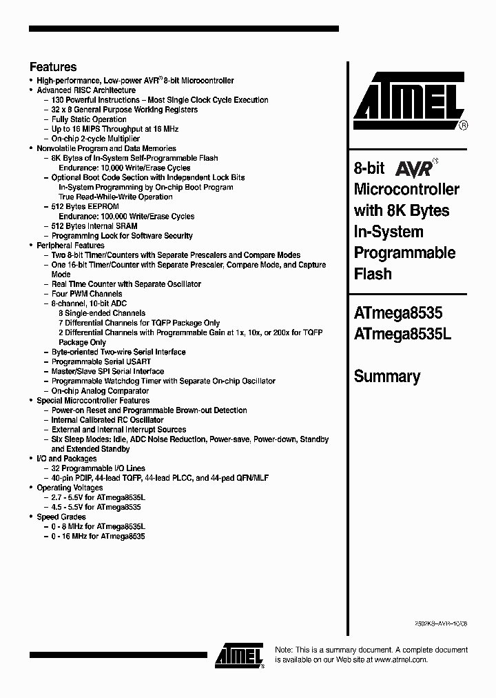 ATMEGA8535L-8PU_1214593.PDF Datasheet