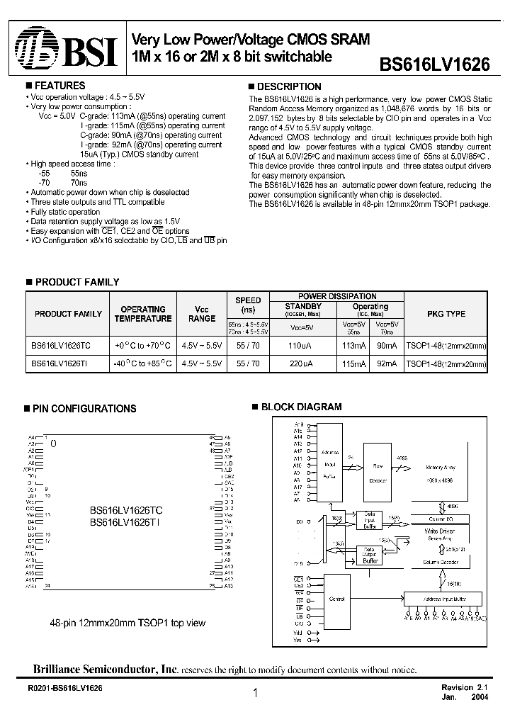 BS616LV1626TI_1220480.PDF Datasheet