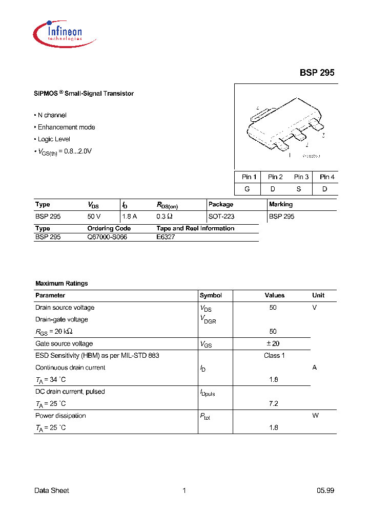 BSP295_1220722.PDF Datasheet